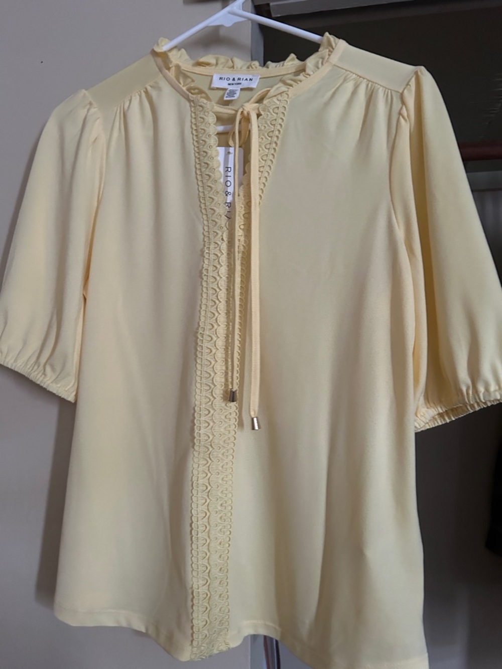 Pale Yellow Ruffle Tie-Neck Blouse